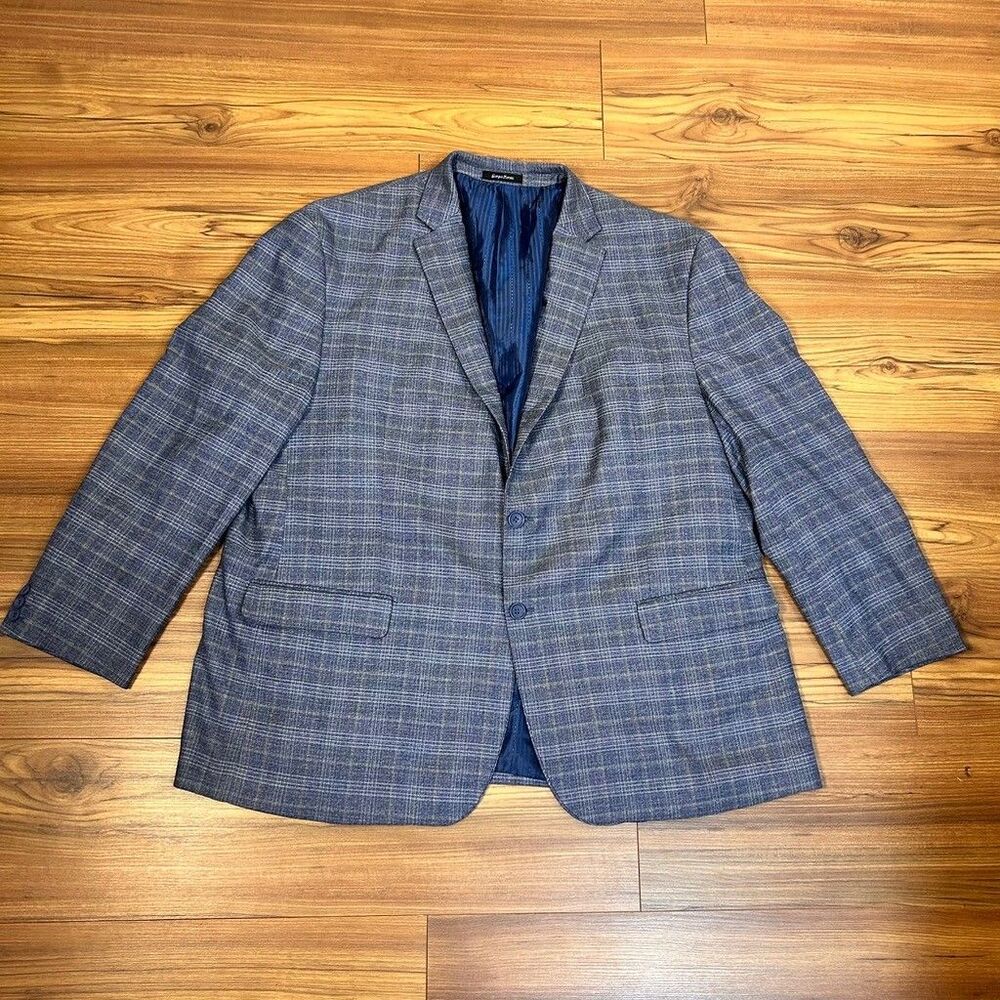 Giorgio Fiorelli Sport Coat Mens Blue Plaid Two Button Blazer Jacket 44R